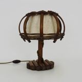 Bedside lamp, table lamp in rattan, bamboo, Louis Sognot style. 1950s