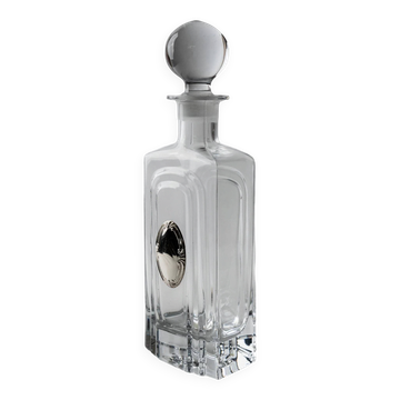 Carafe à décanter vintage en verre des années 1980, verre transparent avec plaque argentée et bouchon sphérique