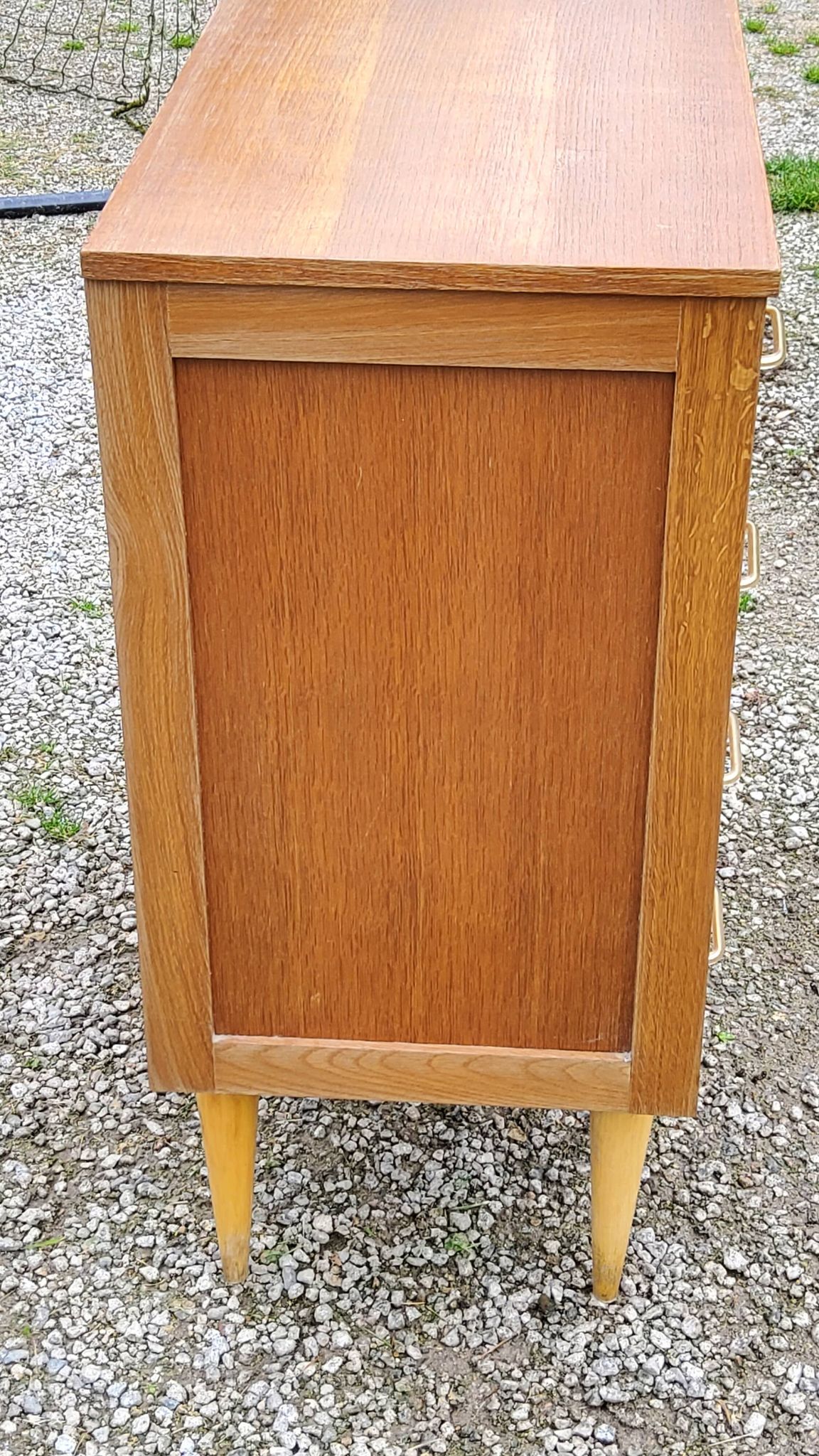 Vintage chest of drawers from the 50s in blond oak 4 drawers conical legs