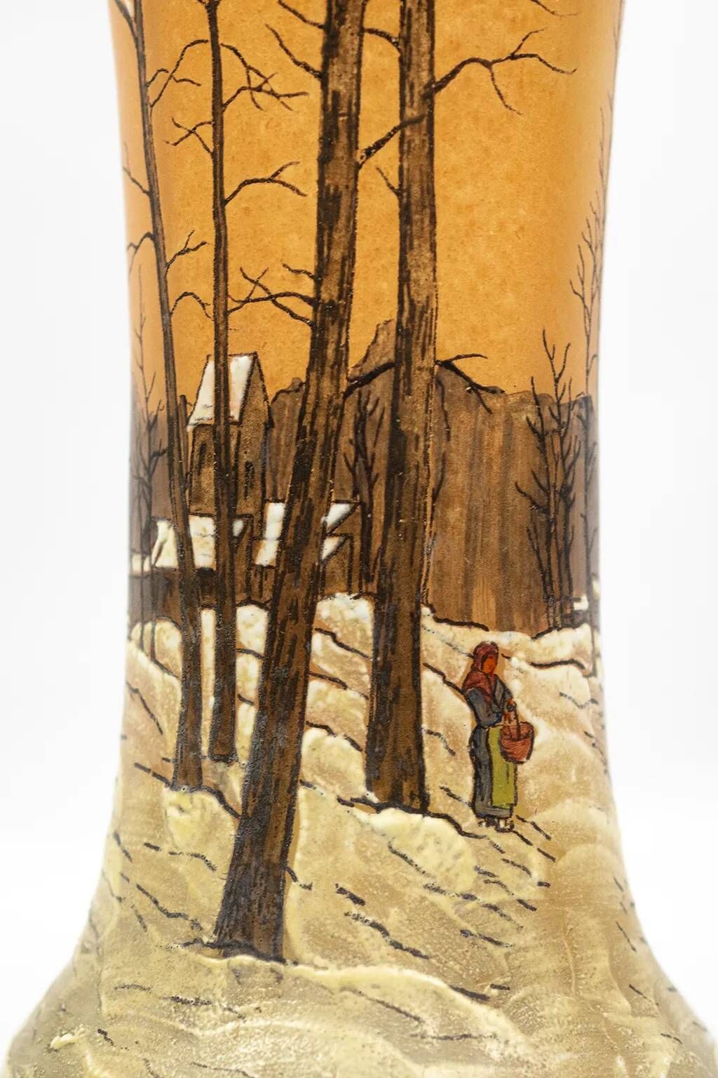 Art Nouveau vase DLG Legras, winter landscape painted with enamels, circa 1900.