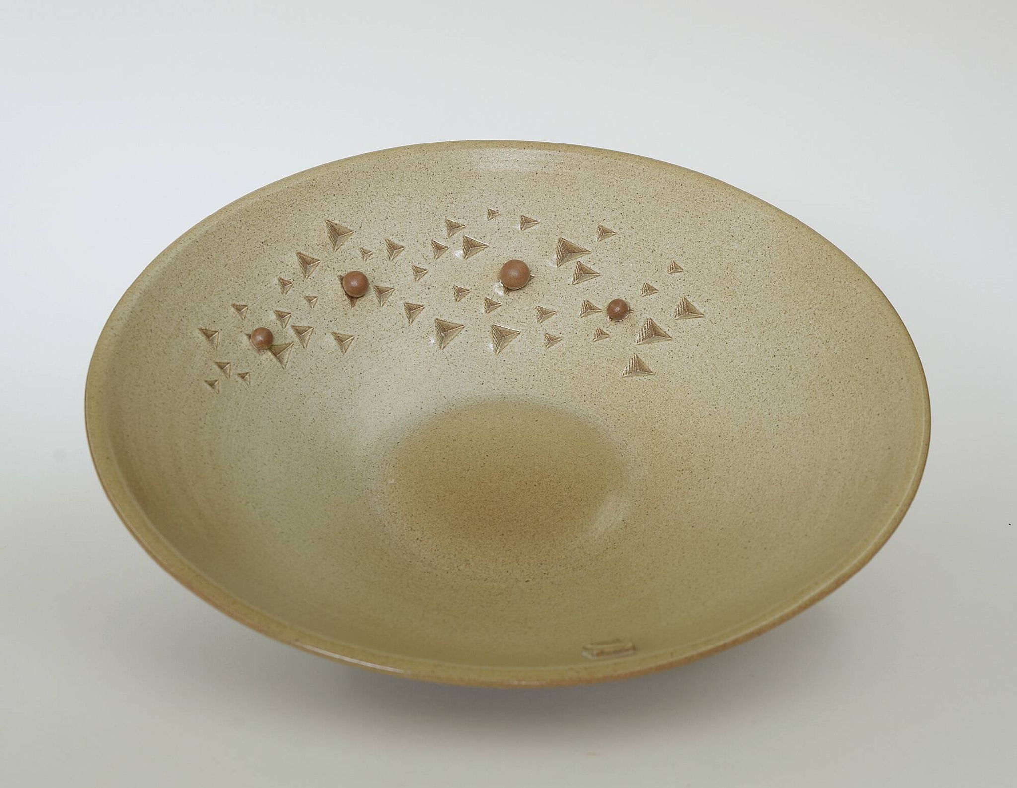 Bol à fruits vintage en céramique beige, pièce maîtresse, grand bol en poterie