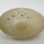 Bol à fruits vintage en céramique beige, pièce maîtresse, grand bol en poterie