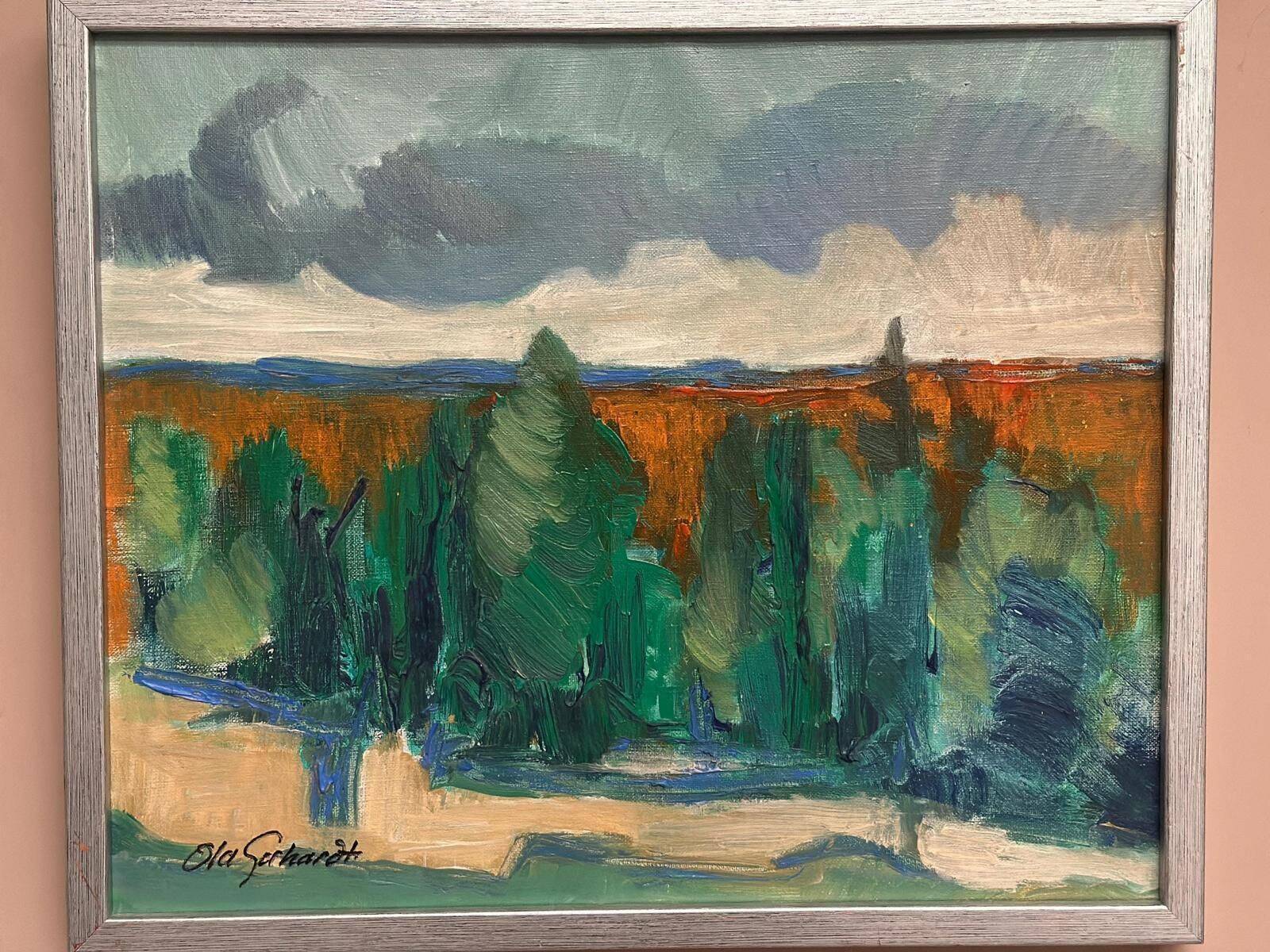 Huile sur toile originale suédoise – « Arbres » par Ola Gehardt – Vintage et encadrée