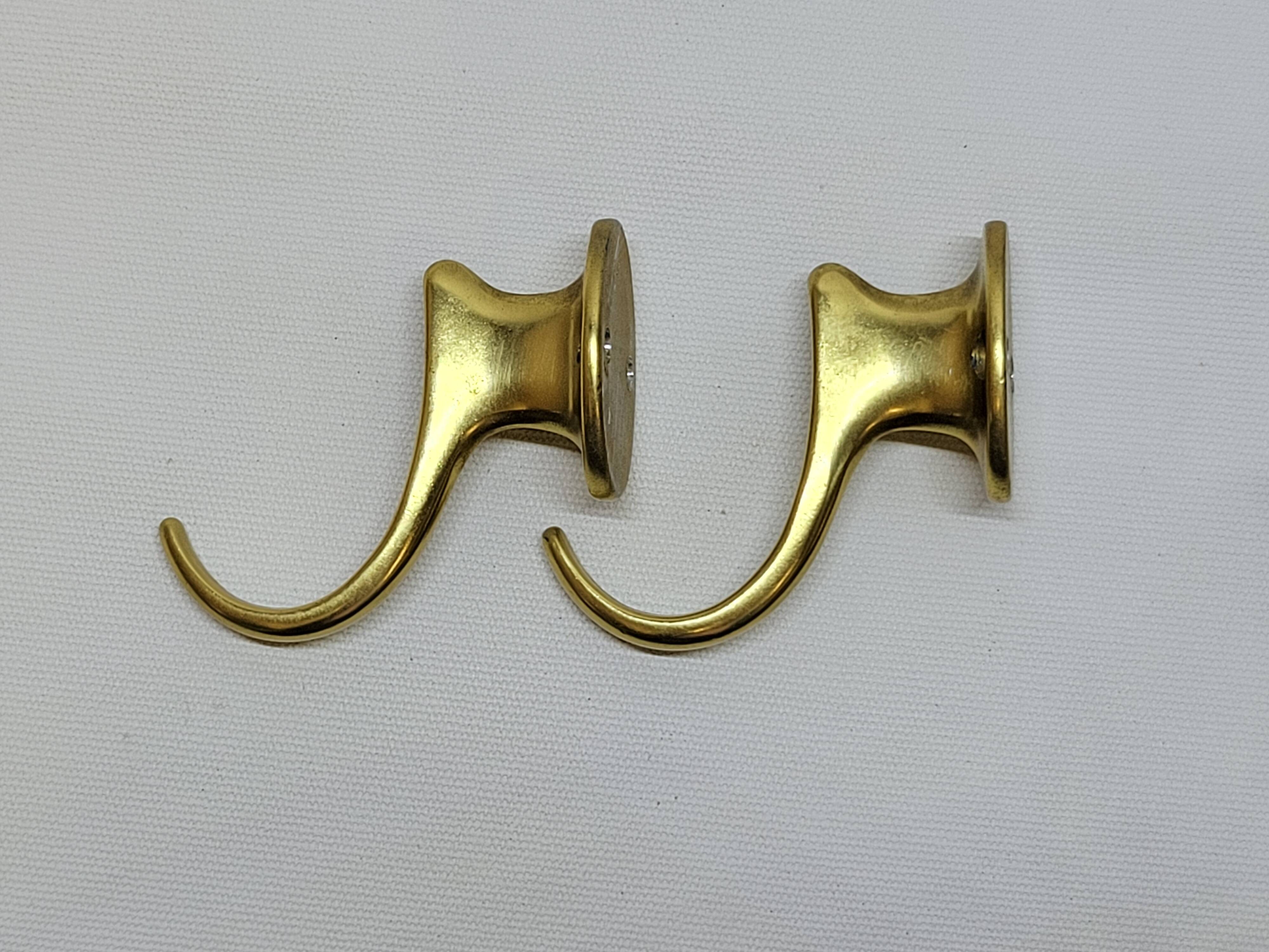 Gold-Colored Anodized Aluminum Coat Hooks, 1950s, Set of 2