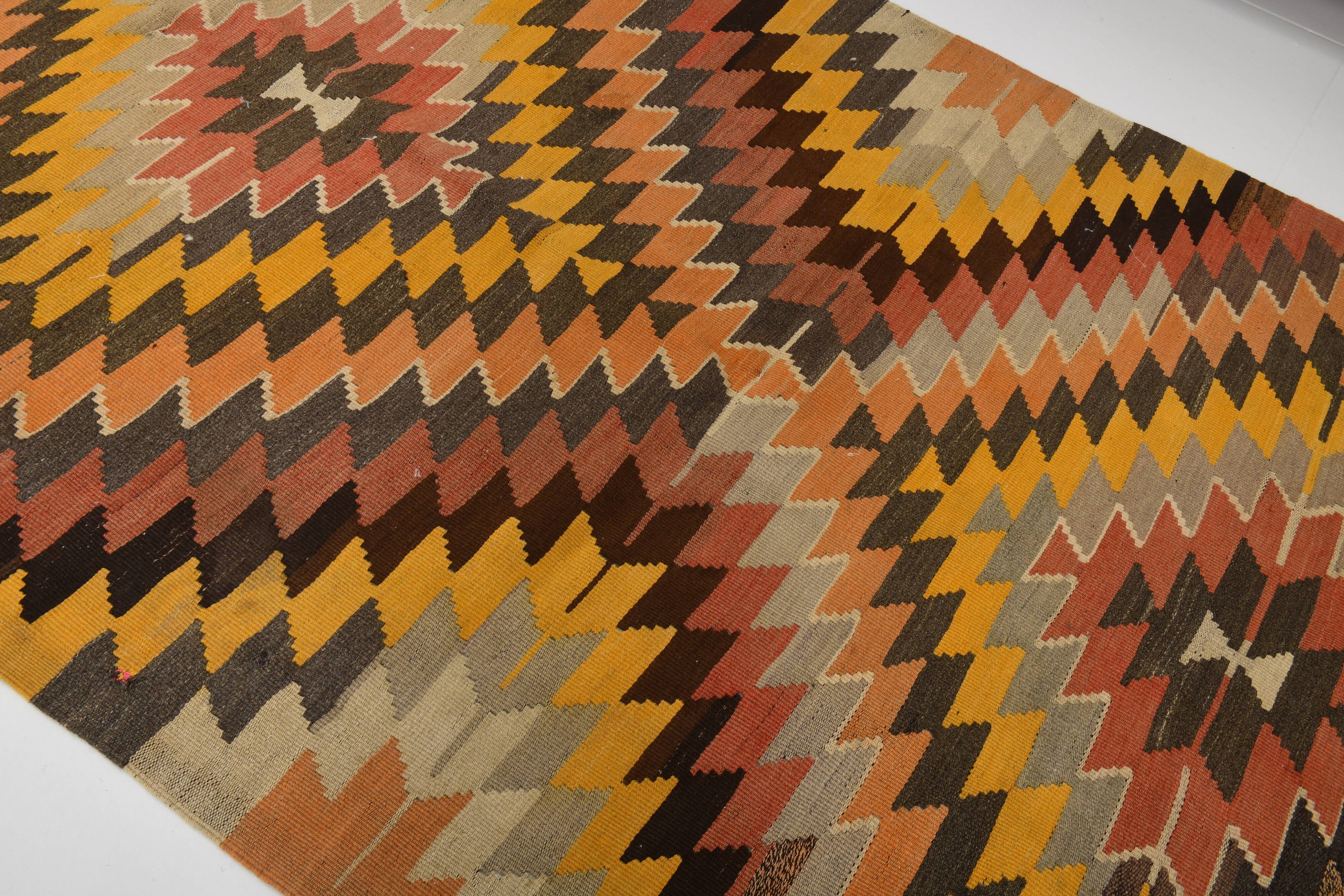 5x8 Orange & Brown Tribal Vintage Kilim Rug, 149x253Cm