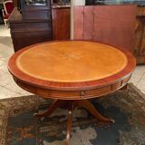 Circular table in light mahogany and leather base claw English style