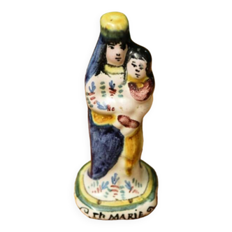 Ancient Virgin and Child statuette in glazed terracotta