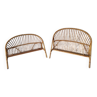 Bed in 2 parts, head and foot, or vintage rattan bench.