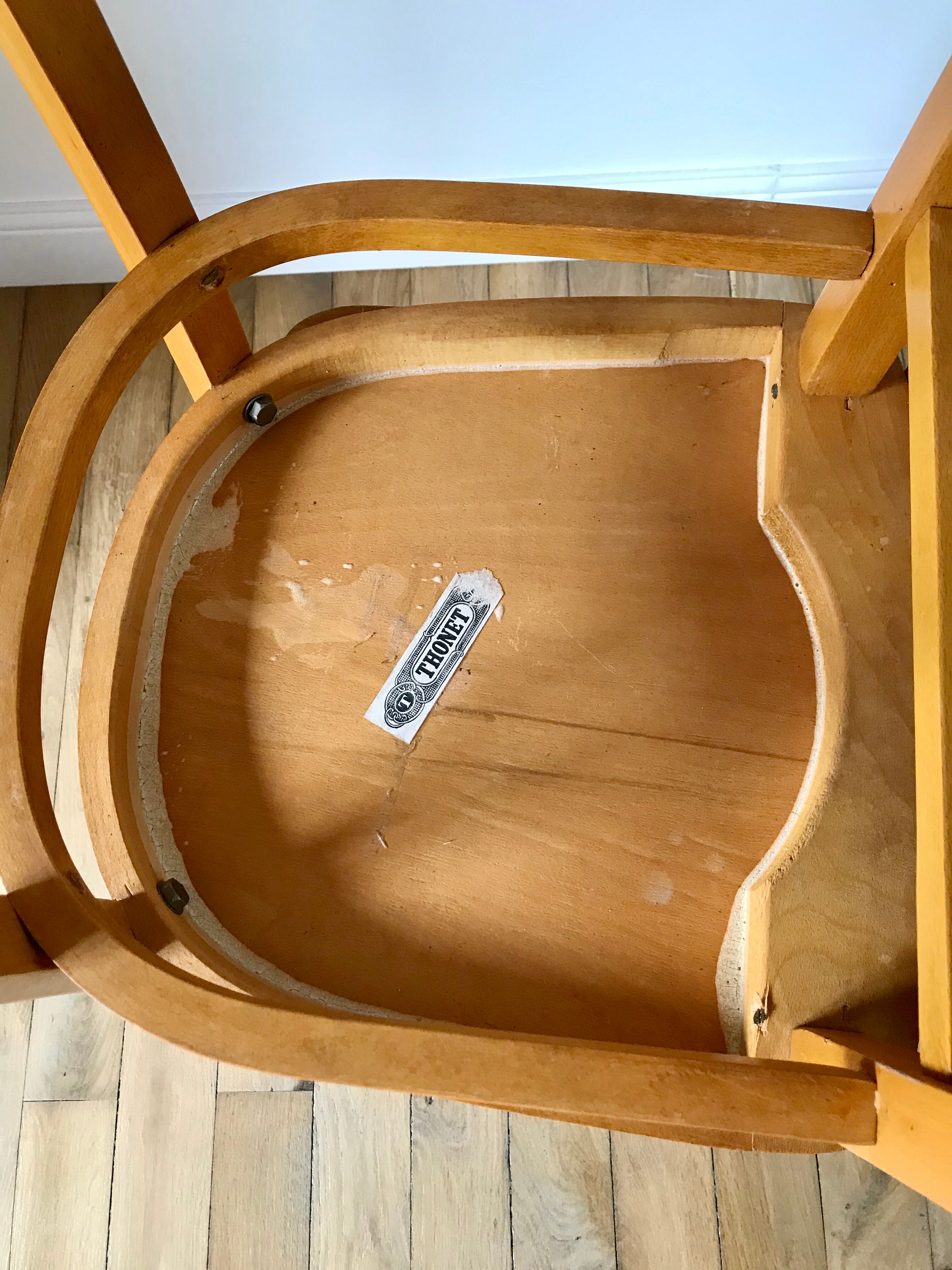 set of 4 Thonet bistro chairs in curved wood honey Mid-Century 50s