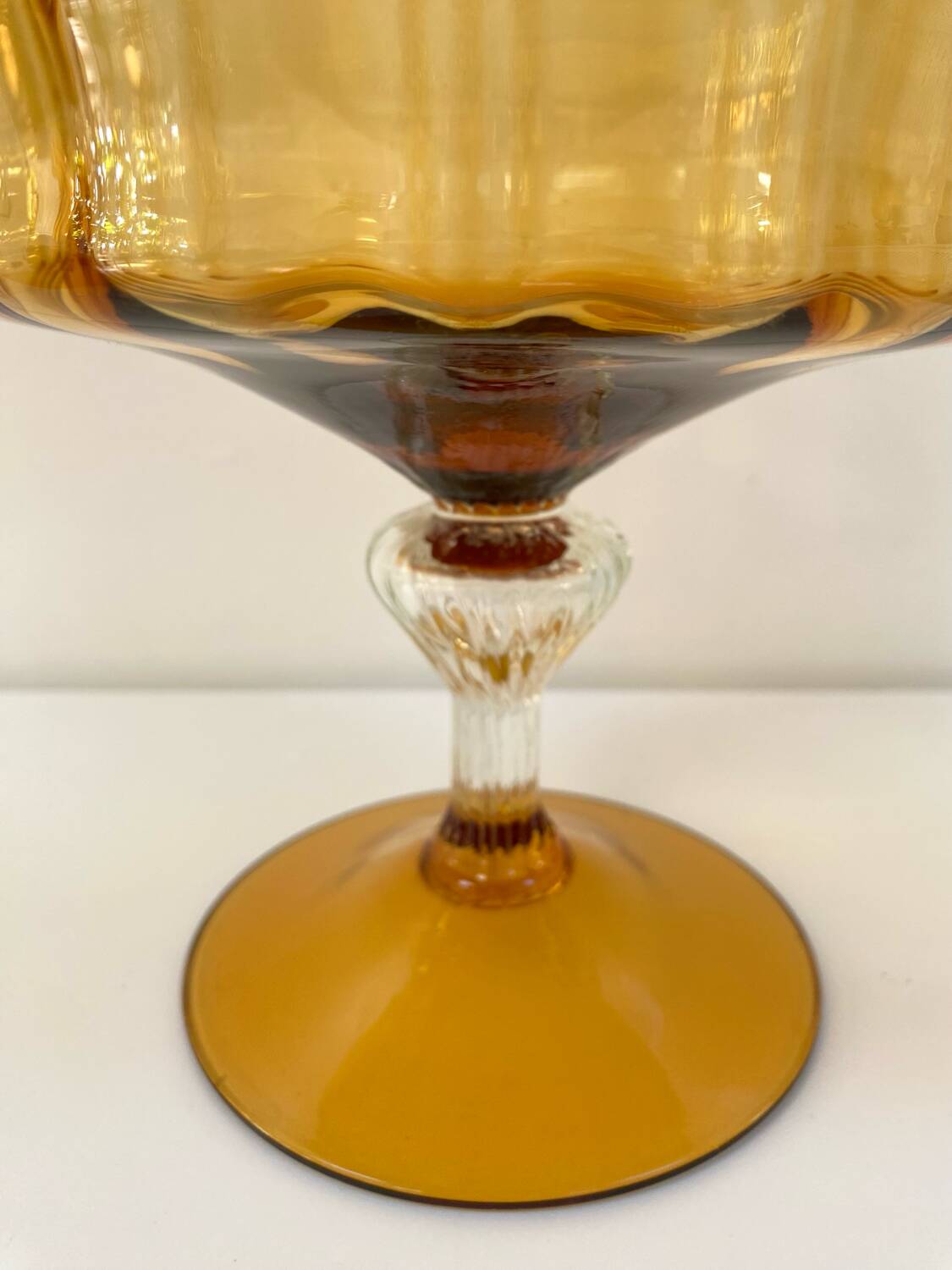 Amber glass dragée dish from Empoli, Italy - 1960s