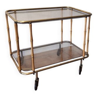 Faux bamboo cocktail trolley bar cart attr. Maison Jansen, France 1950s-60s