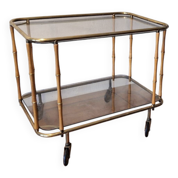 Faux bamboo cocktail trolley bar cart attr. Maison Jansen, France 1950s-60s