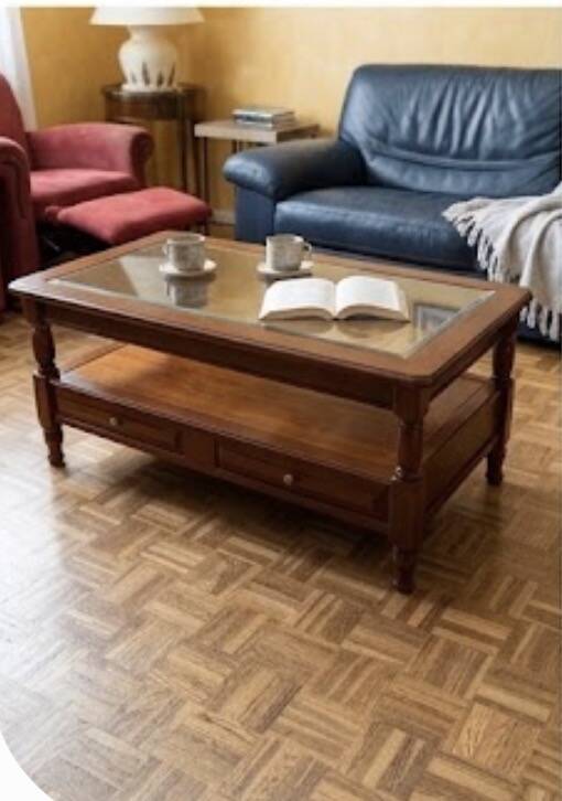 Wood and glass coffee table