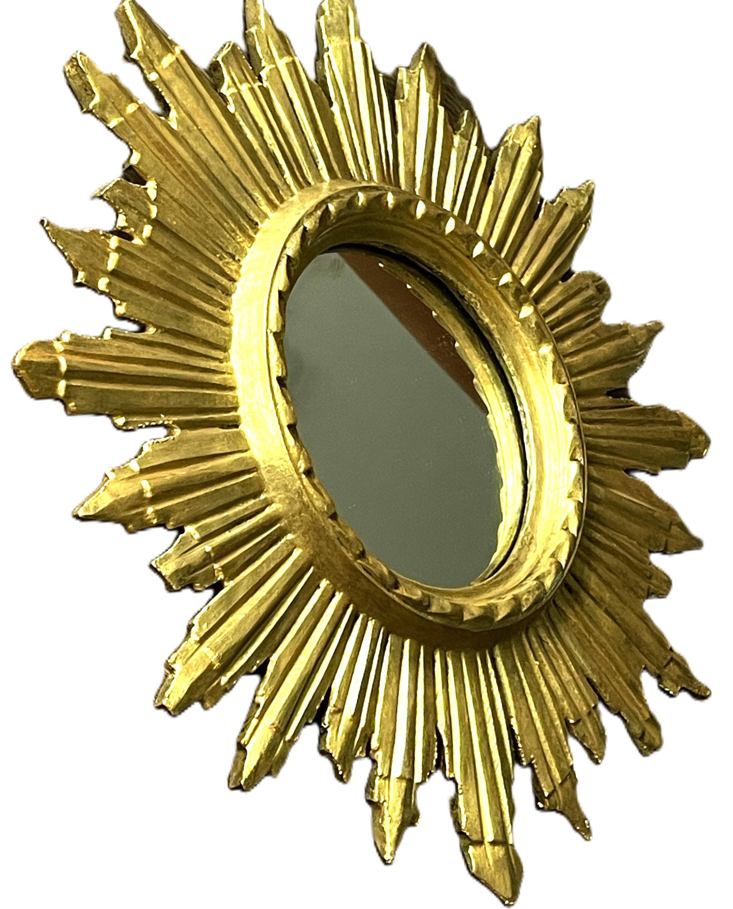 golden wooden sun mirror - 48 cm