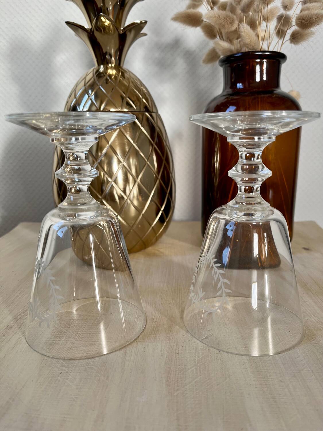 Pair of stemmed wine glasses