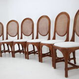 Set of 6 Antique Rattan Dining Chairs with Cane Backrest