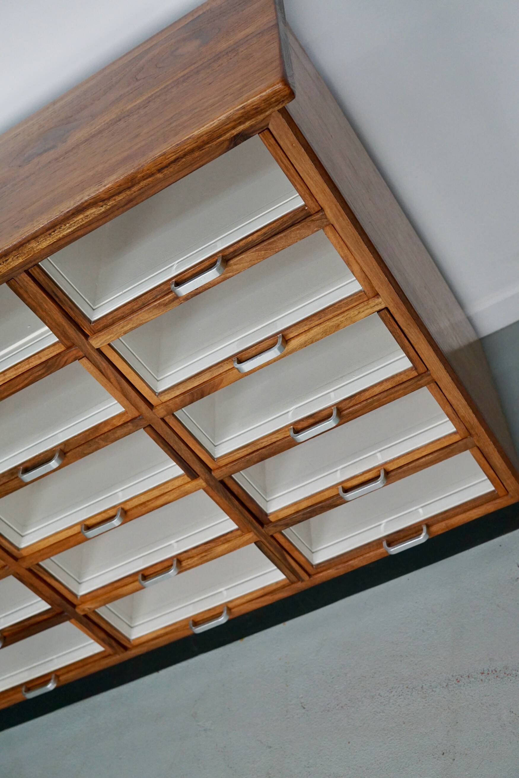Vintage Dutch Walnut Haberdashery Shop Cabinet / Vitrine, 1950s