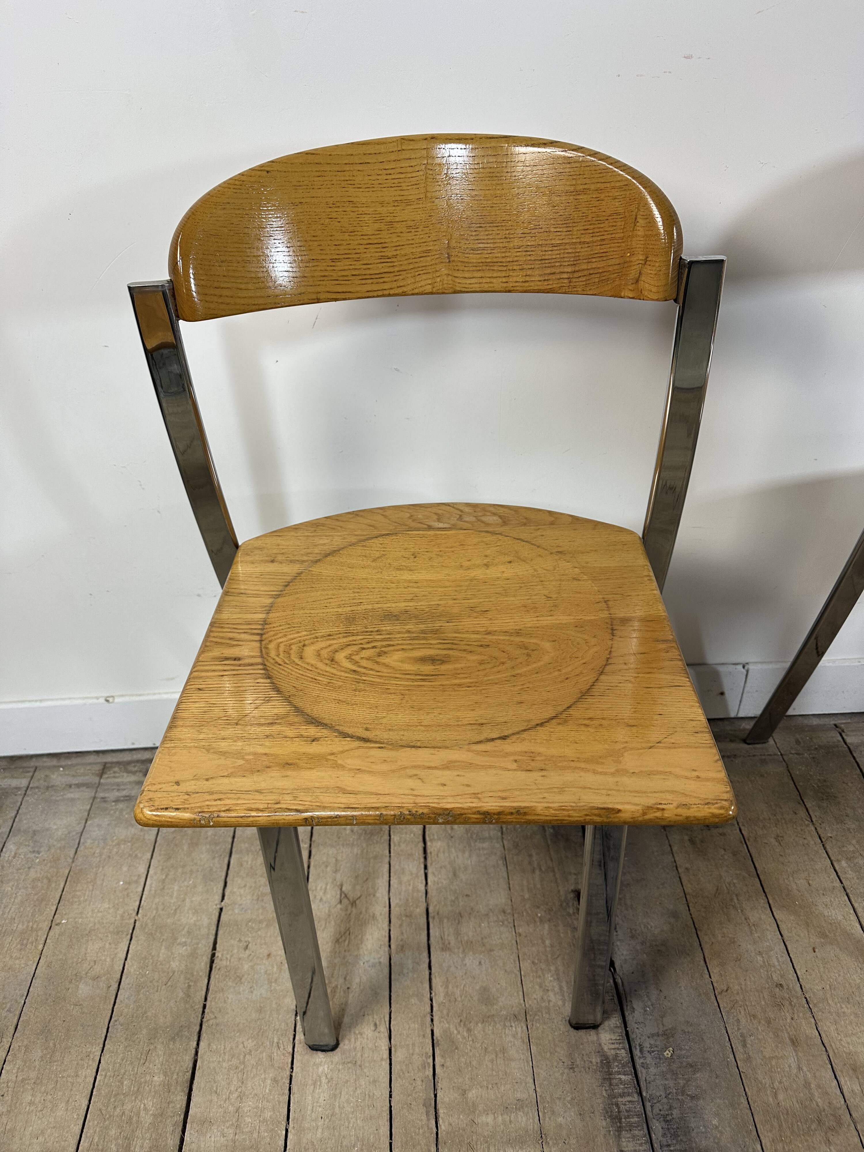 Vintage 1980s oak and chrome dining table + 6 chairs.