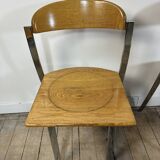 Vintage 1980s oak and chrome dining table + 6 chairs.