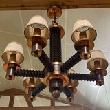 6-light oak chandelier from the 50s