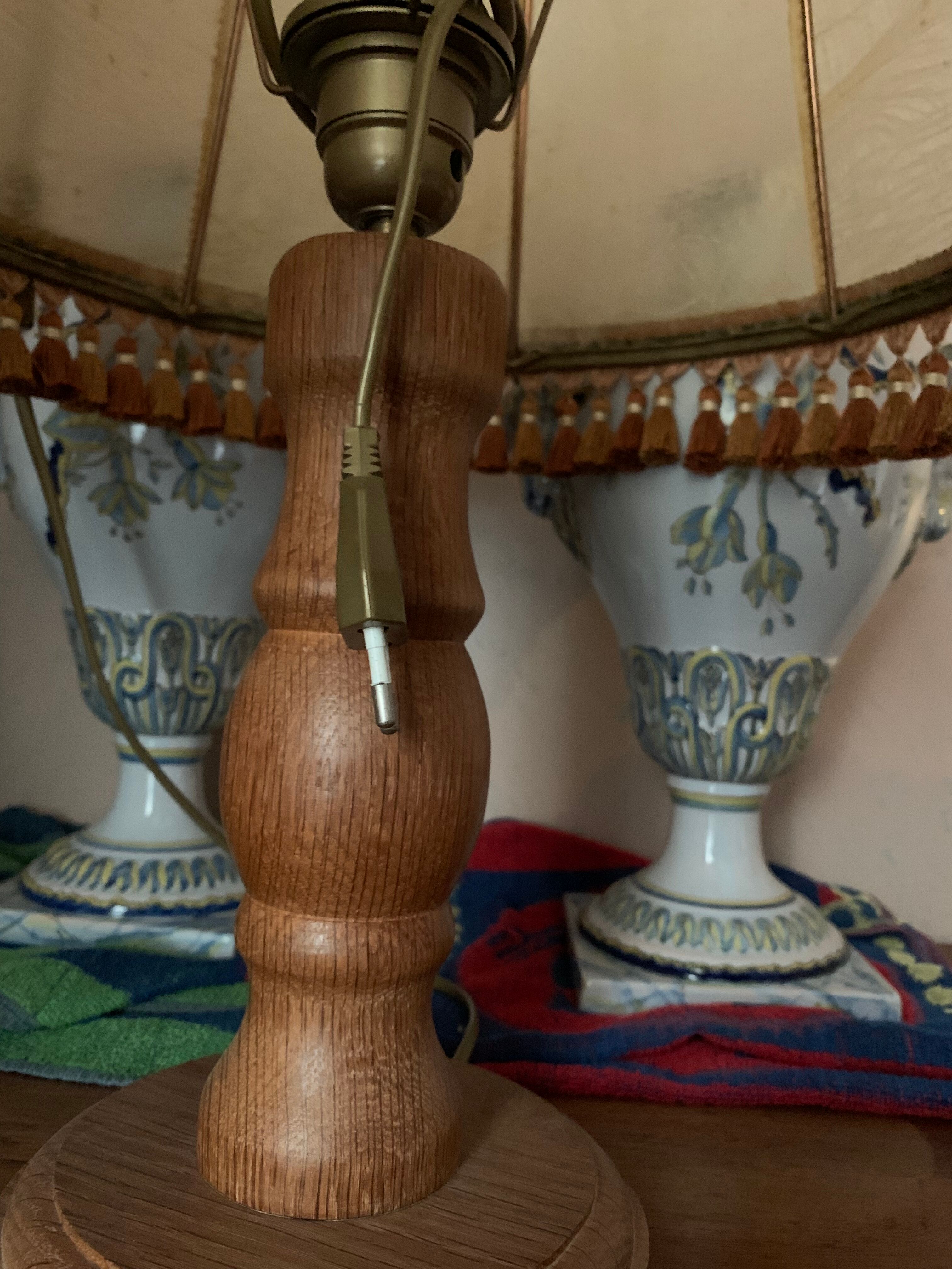 Solid wood lamp and French lampshade in pig bladder