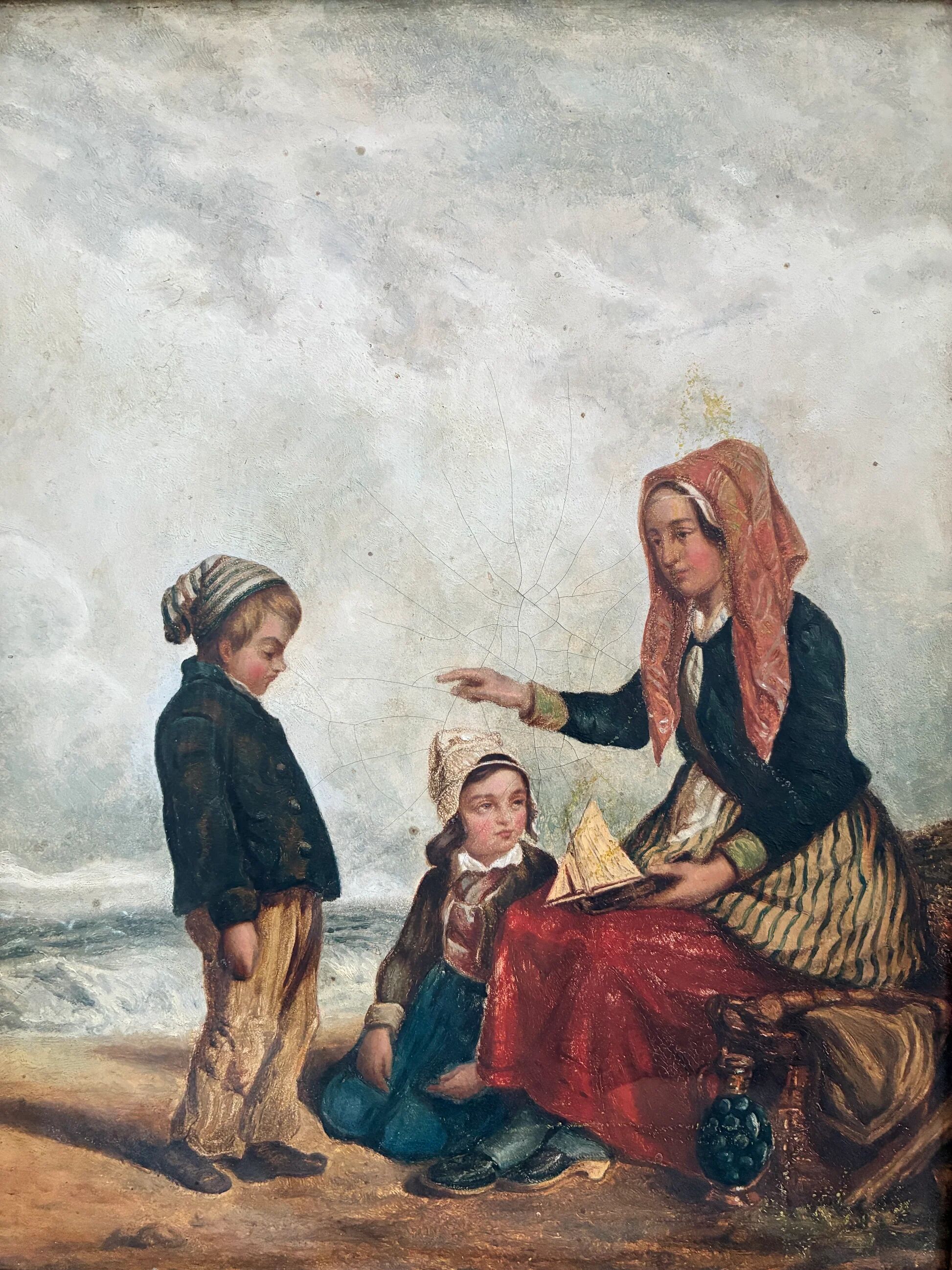 Antique seaside oil painting, c. 1845