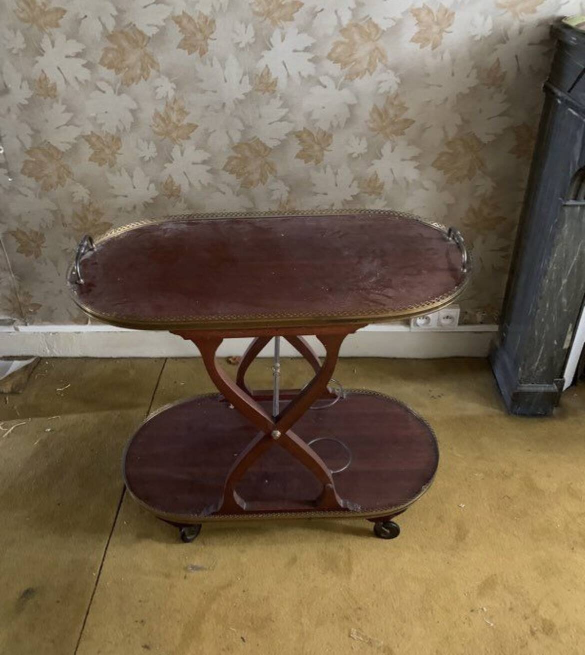 Vintage wooden sideboard with wheels
