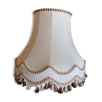Vintage XXL pagoda lampshade with ecru fabric headband and fringes