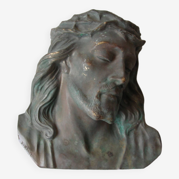 Old bronze face of Christ signed X.RANEL 27 cm 6.8 kilos Catholic religion