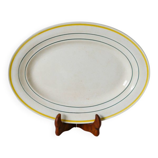 Plat oval à liserés jaunes st amand modèle "trouville", 1960