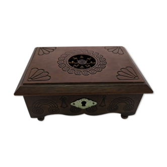 Carved solid wood matchbox with Breton deco lock