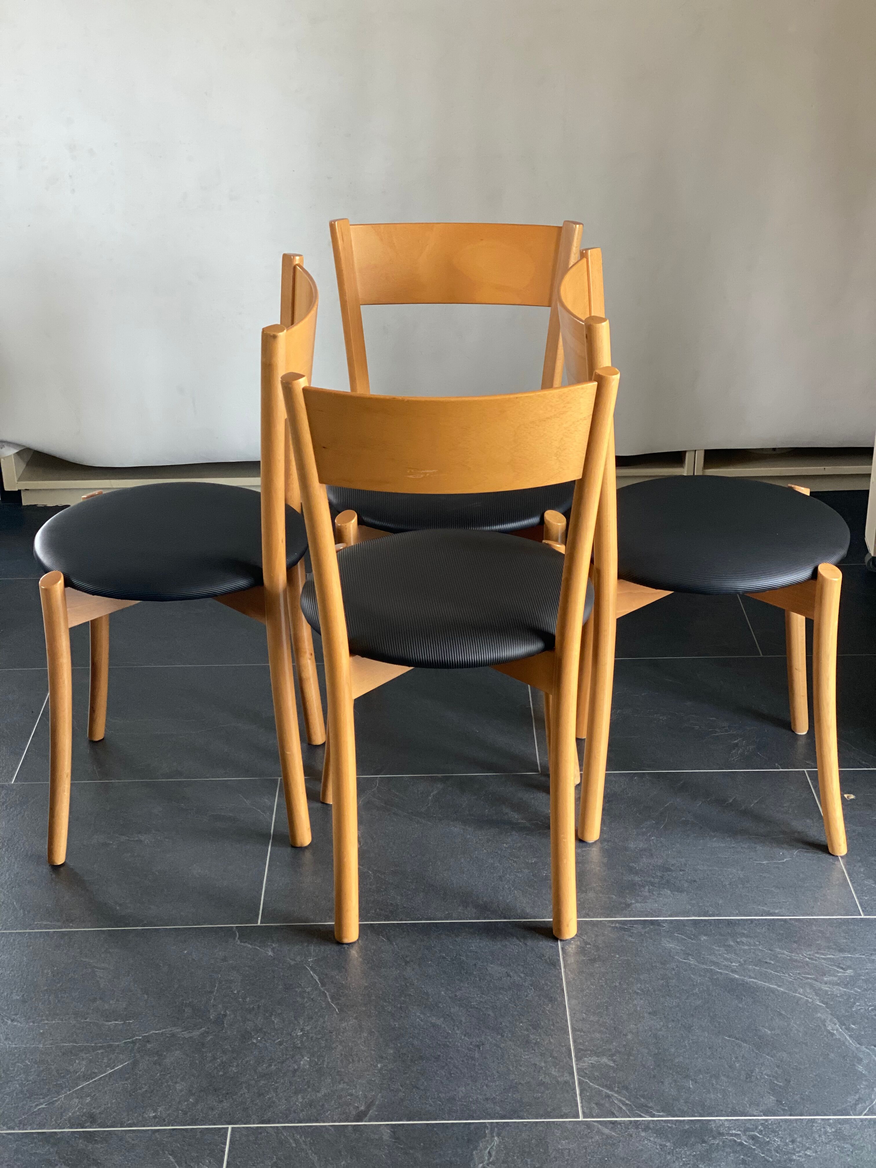 Set of 4 vintage pine dining chairs