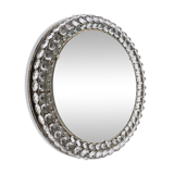 Backlit circular wall mirror Bakalowits Vienna with large crystals, Austria, 1950s