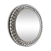 Backlit circular wall mirror Bakalowits Vienna with large crystals, Austria, 1950s