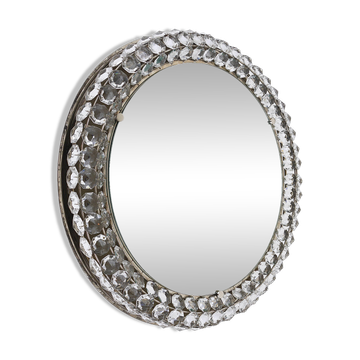 Backlit circular wall mirror Bakalowits Vienna with large crystals, Austria, 1950s