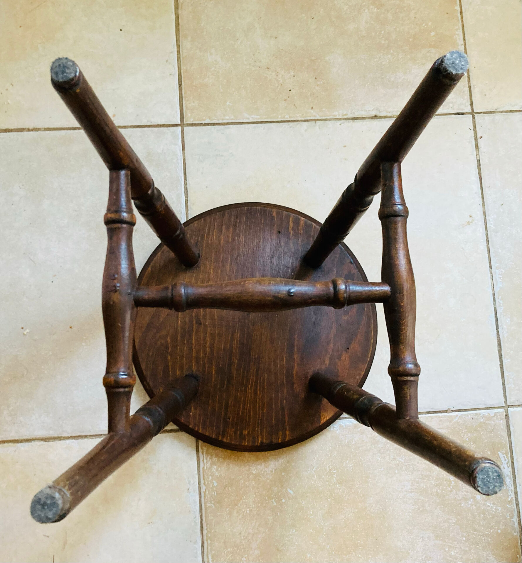 Tabouret quadripode rustique en bois des années 1970/80
