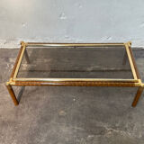 Gold-tone metal and imitation elm burl coffee table