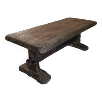 Table basse de banc, design brutaliste en bois de chêne