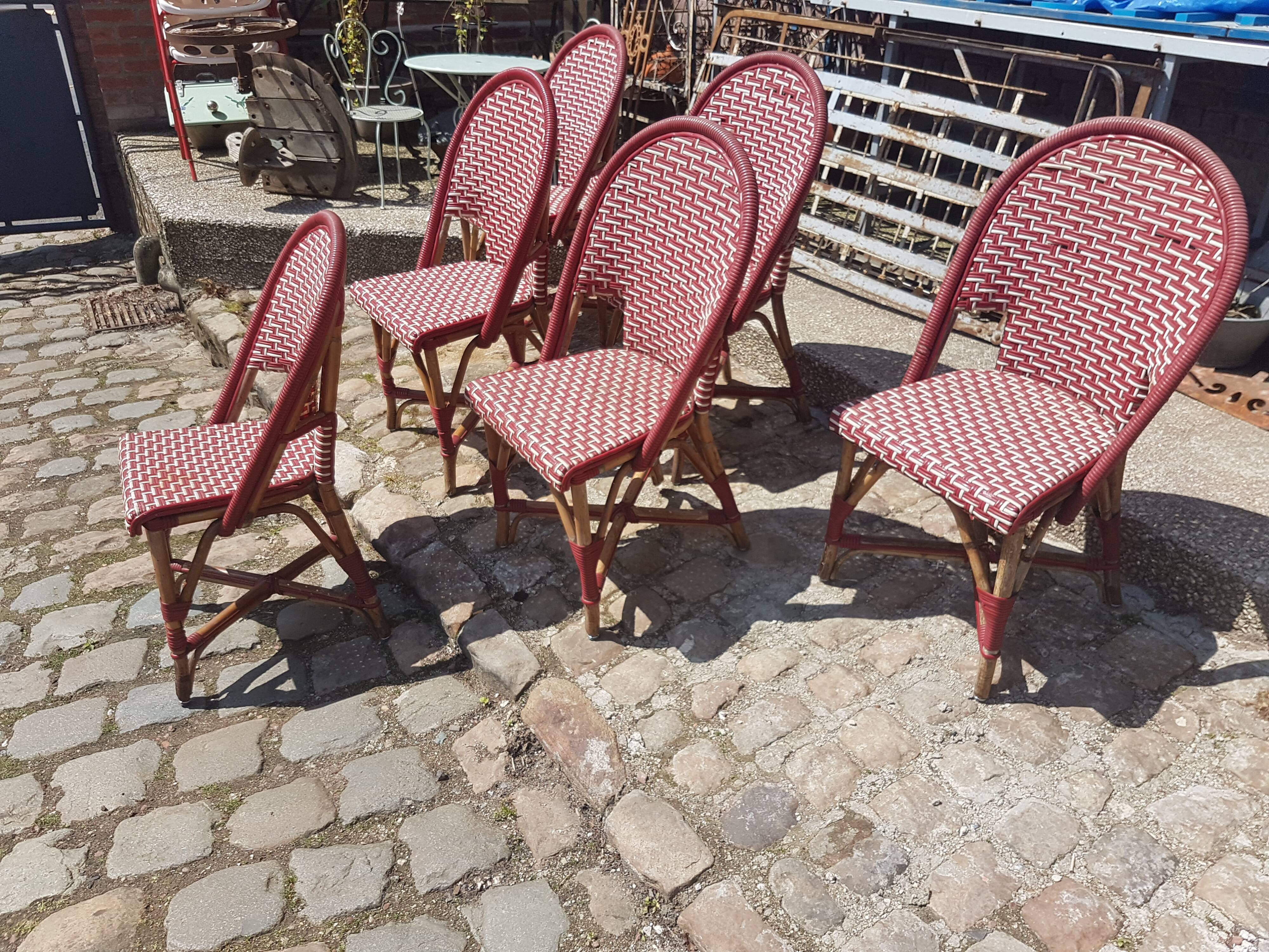 Lot of parisian french bistro chairs cane rattan & scoubidou