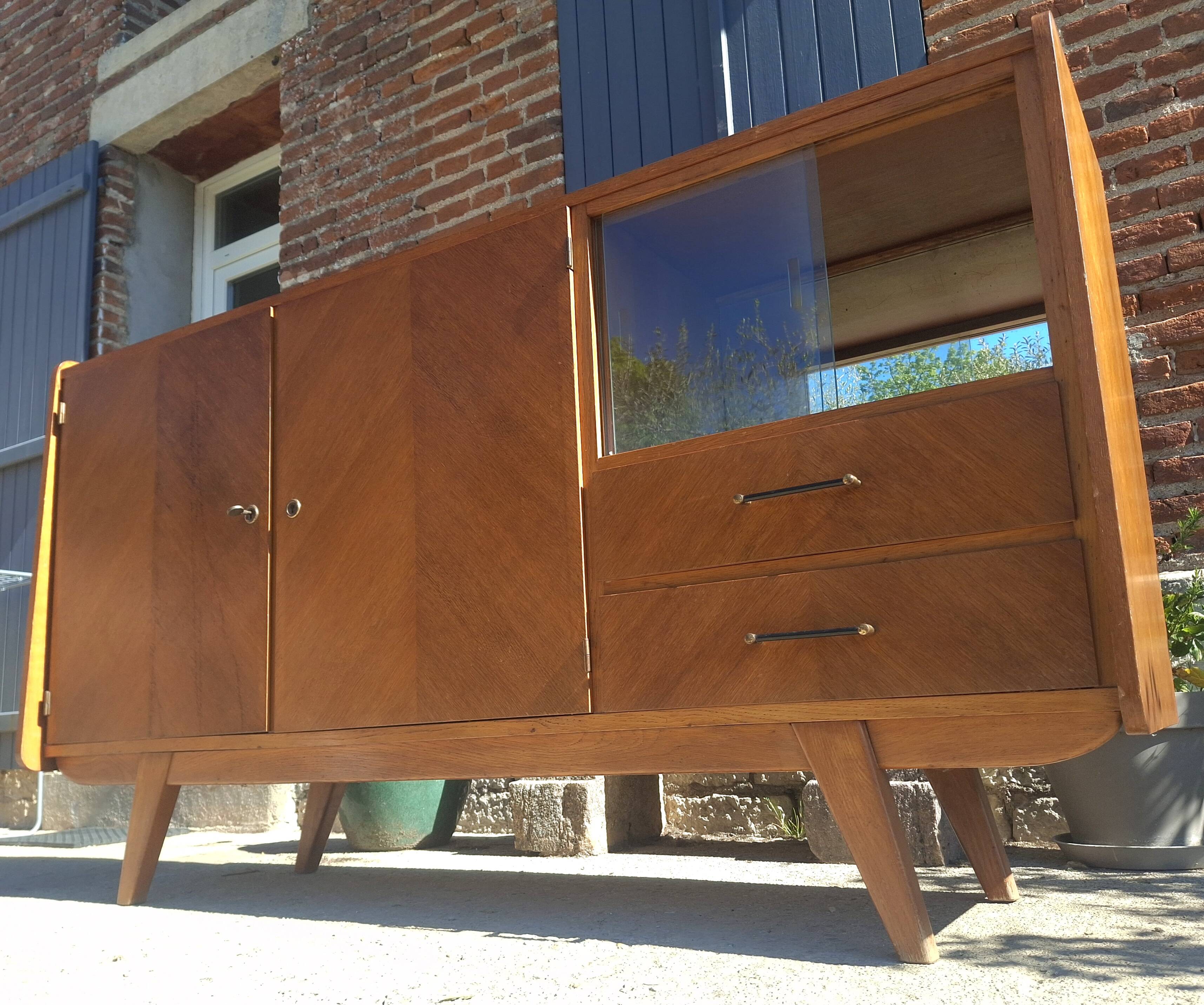 Vintage 50s/60s wooden enfilade – Scandinavian style – bar display cabinet