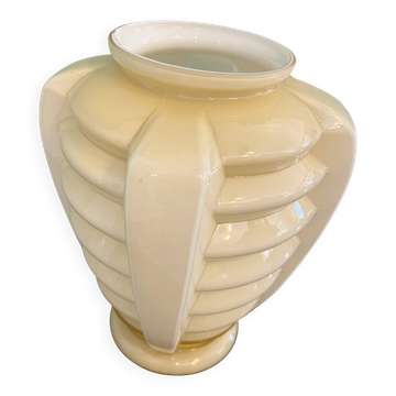 Vase "Skyscraper" Art Deco in cream / beige opaline