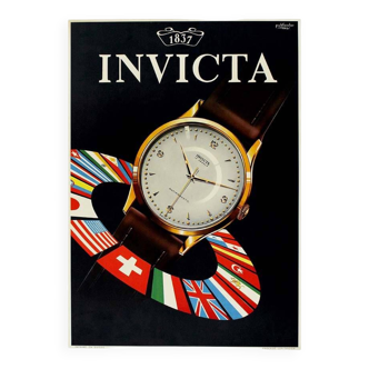 Affiche originale publicitaire pour les montres Invicta 1837 - 17 Jewels Antimagnetic Swiss