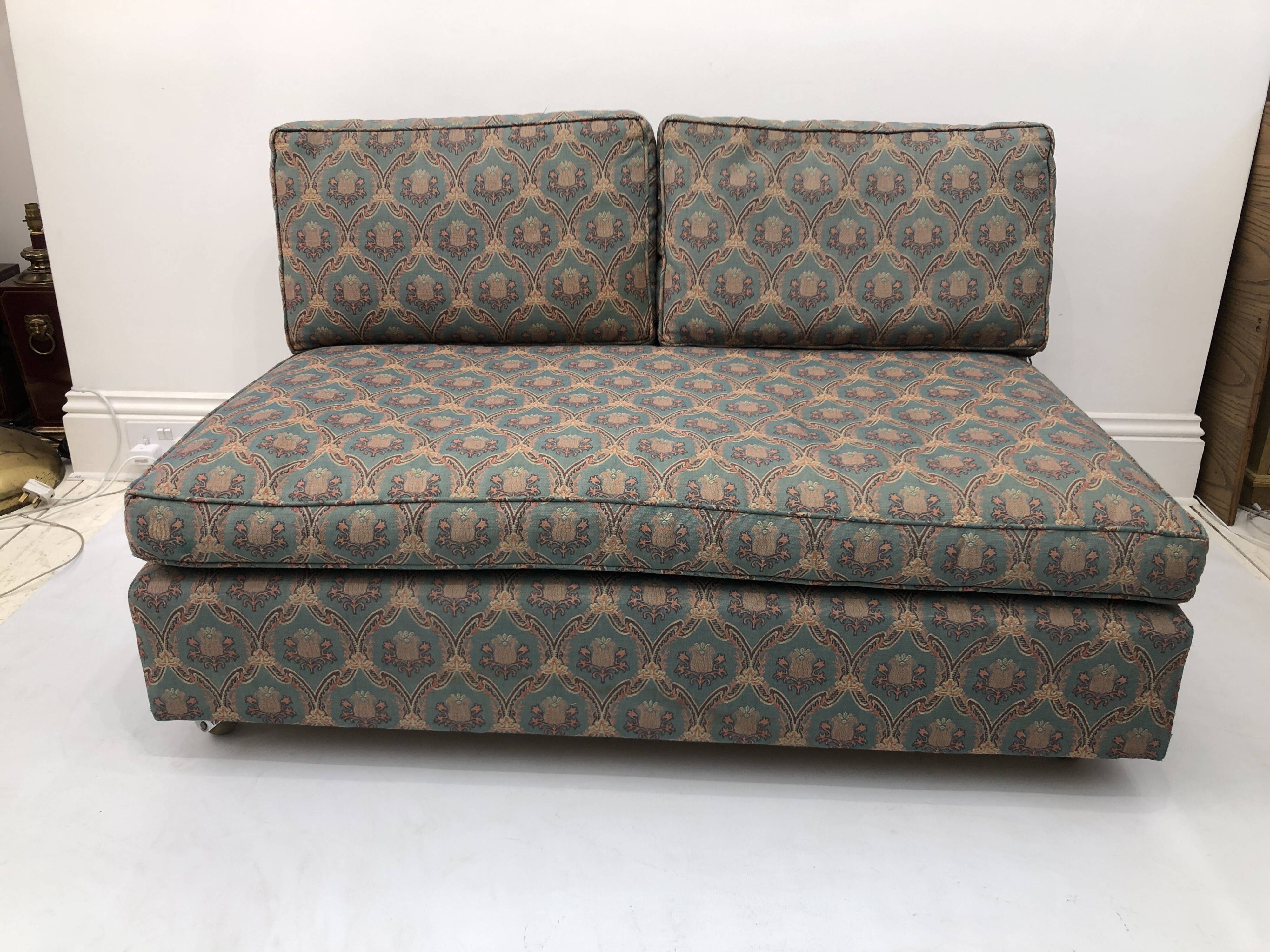 Low Tuxedo Two Seater Sofa On Wheels Mid Century Modern Settee 1960s Multicolour
