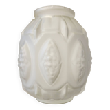 Vase Art déco en verre pressé dépoli avec décor floral, probablement des années 40