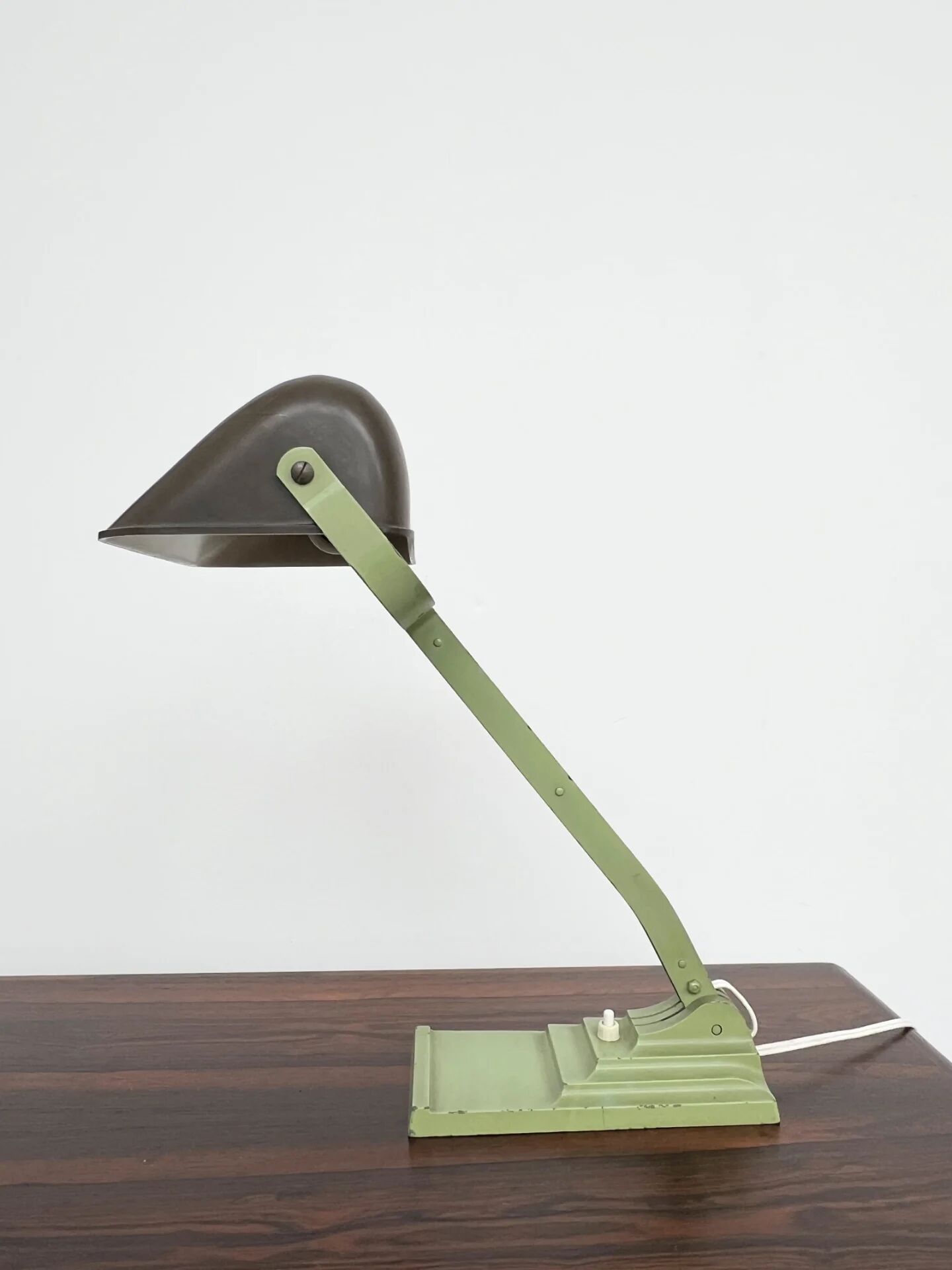 Articulated desk lamp ERPE — Pale green and Bakelite, Belgium, 1930s-40s