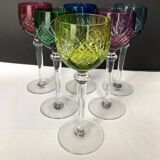 6 colored wine glasses in cut crystal from Saint Louis