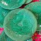 Set of 6 green plates in Barbotine faïence de Gien
