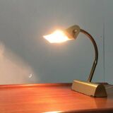 Mid-century brass swan neck table lamp in Hollywood Regency style from the 1960s.