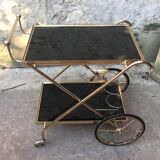 Rolling serving table glass and brass