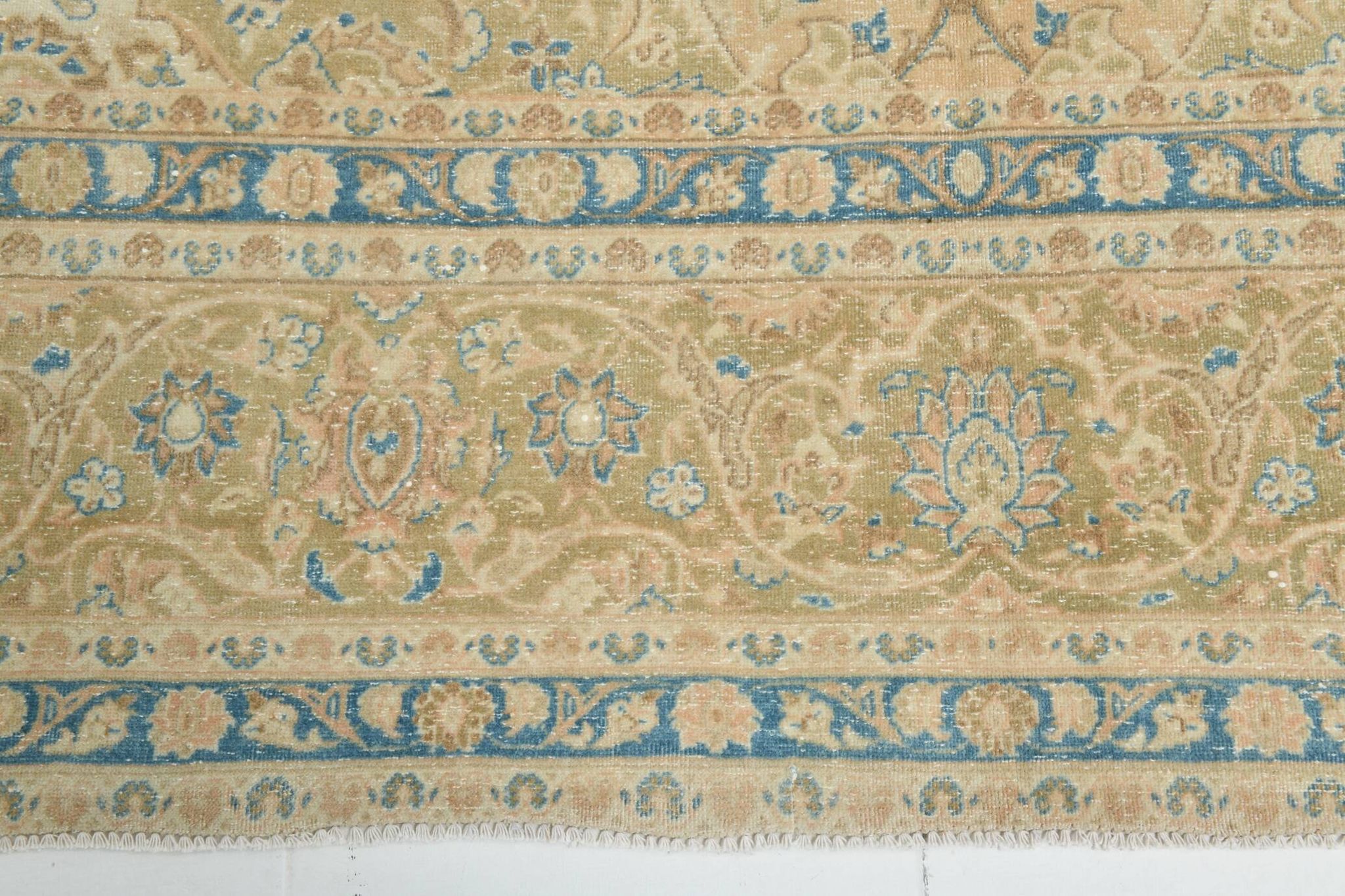 Sky Blue Hand Knotted Antique Vintage Persian Tabriz Rug, 293x407 Cm